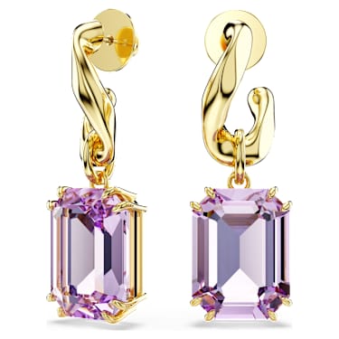 Millenia 水滴形耳環, 八角形切割, 紫色, 鍍金色色調 - Swarovski, 5694784