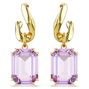 Millenia 水滴形耳環, 八角形切割, 紫色, 鍍金色色調 - Swarovski, 5694784