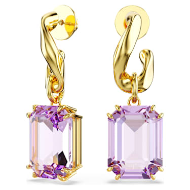 Millenia 水滴形耳環, 八角形切割, 紫色, 鍍金色色調 - Swarovski, 5694784
