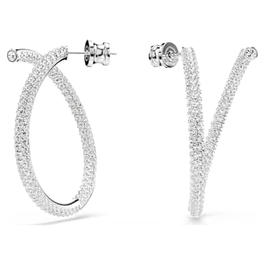 Dextera フープピアス, ラウンドカット, ホワイト, ロジウム・プレー