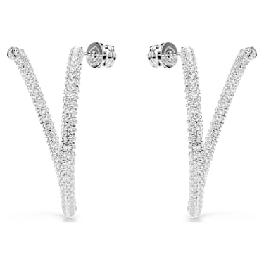 Dextera hoop earrings, Round cut, White, Rhodium plated - Swarovski, 5695939