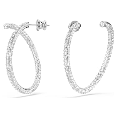 Dextera Kreolen, Rundschliff, Weiß, Rhodiniert - Swarovski, 5695939