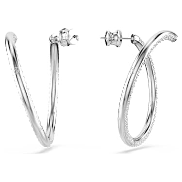 Dextera hoop earrings, Round cut, White, Rhodium plated - Swarovski, 5695939