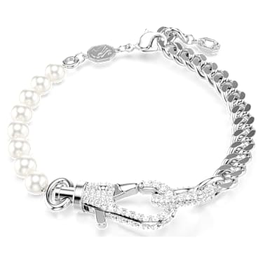 Braccialetto Dextera, Pavé, Crystal Pearl, Bianco, Placcato rodio - Swarovski, 5696256