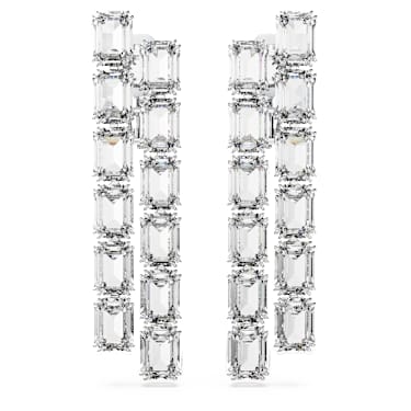 Millenia clip earrings, Octagon cut, Long, White, Rhodium plated - Swarovski, 5696320