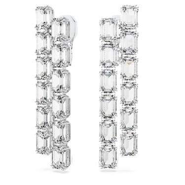 Millenia clip earrings, Octagon cut, Long, White, Rhodium plated - Swarovski, 5696320