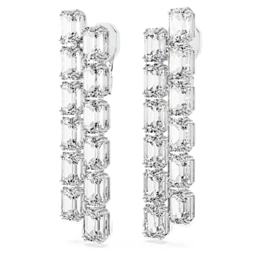 Boucles d'oreilles clip Millenia, Taille octogonale, Longues, Blanches, Métal rhodié - Swarovski, 5696320