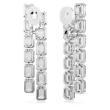 Millenia clip earrings, Octagon cut, Long, White, Rhodium plated - Swarovski, 5696320