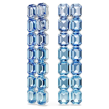 Millenia 클립 이어링, 옥타곤 컷, 컬러 그라데이션, 롱, 블루, 로듐 플래팅 - Swarovski, 5696517