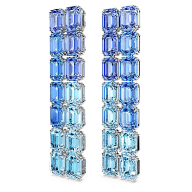 Millenia 클립 이어링, 옥타곤 컷, 컬러 그라데이션, 롱, 블루, 로듐 플래팅 - Swarovski, 5696517