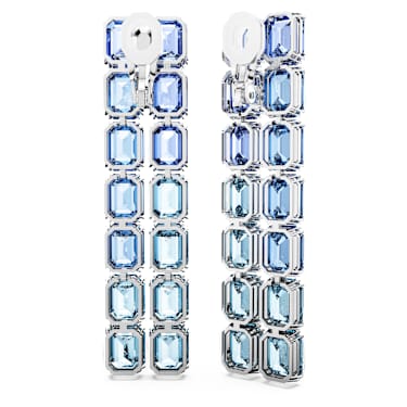 Millenia 클립 이어링, 옥타곤 컷, 컬러 그라데이션, 롱, 블루, 로듐 플래팅 - Swarovski, 5696517