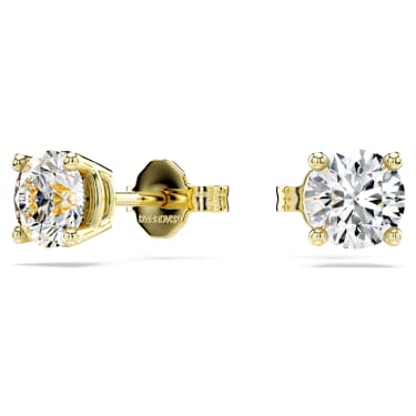 Eternity solitaire stud earrings, Lab-grown diamonds 1 ct tw, Round cut, 14K yellow gold - Swarovski, 5696890