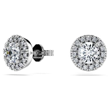 Eternity halo stud earrings, Lab-grown diamonds 1.25 ct tw, Round shape, 14K white gold - Swarovski, 5697106