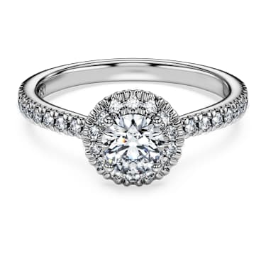 Anillo solitario con halo Eternity, Diamantes creados en laboratorio (peso total de 0,8 quilate), Talla redonda, Oro blanco de 14 quilates - Swarovski, 5697119