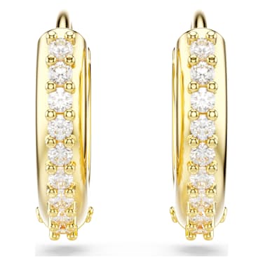 Matrix 大圈耳环, 圆形切割, 白色, 金色饰面 - Swarovski, 5697228
