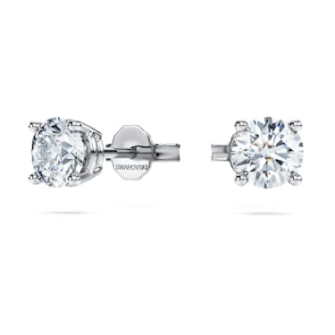 Eternity solitaire stud earrings, Lab-grown diamonds 1 ct tw, Round cut, 18K white gold - Swarovski, 5697773