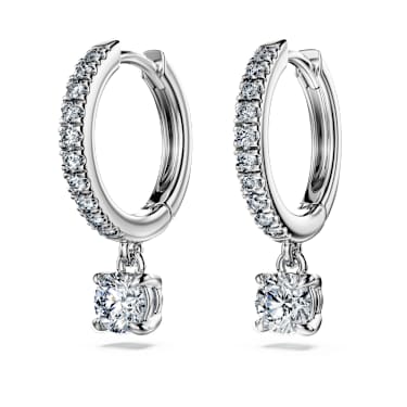 Eternity ต่างหูทรงหยดน้ำ, เพชรสังเคราะห์ 0.7 กะรัต, ทรงกลม, ทองคำขาว 18K - Swarovski, 5697774
