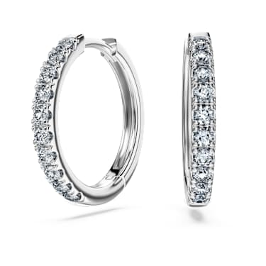 Eternity hoop earrings, Lab-grown diamonds 0.5 ct tw, Round cut, Large, 18K white gold - Swarovski, 5697775