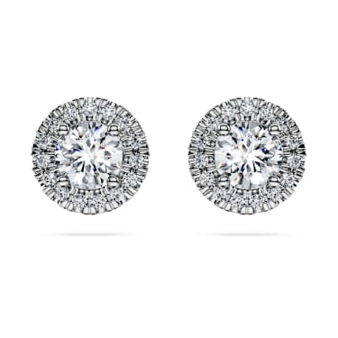 Eternity halo stud earrings, Lab-grown diamonds 1.25 ct tw, Round shape, 18K white gold - Swarovski, 5697776