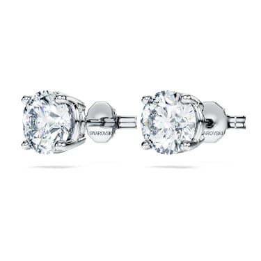 Eternity solitaire stud earrings, Lab-grown diamonds 2 ct tw, Round cut, 18K white gold - Swarovski, 5697779