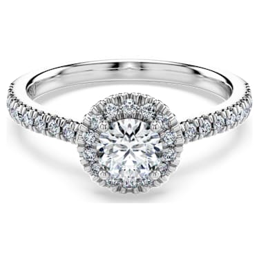 Eternity halo solitaire ring, Lab-grown diamonds 0.8 ct tw, Round shape, 18K white gold - Swarovski, 5697824