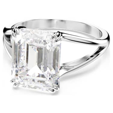 Stilla cocktail ring, Octagon cut, White, Rhodium plated - Swarovski, 5697983