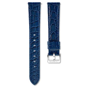 Uhrenarmband, 16 mm Breite, Leder mit Ziernähten, Blau, Edelstahl - Swarovski, 5698093