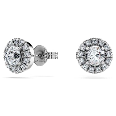 Eternity halo stud earrings, Lab-grown diamonds 0.75 ct tw, Round shape, 14K white gold - Swarovski, 5698155