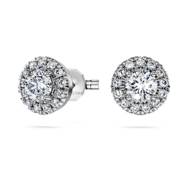Eternity halo stud earrings, Lab-grown diamonds 0.75 ct tw, Round cut, 14K white gold - Swarovski, 5698155