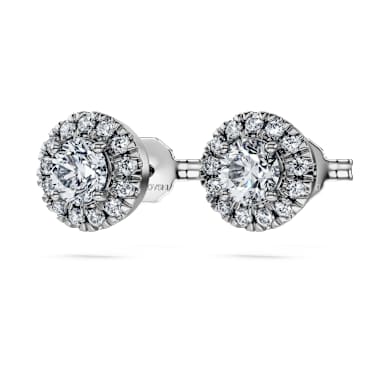 Eternity halo stud earrings, Lab-grown diamonds 0.75 ct tw, Round cut, 14K white gold - Swarovski, 5698155