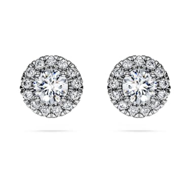 Eternity halo stud earrings, Lab-grown diamonds 0.75 ct tw, Round cut, 18K white gold - Swarovski, 5698156