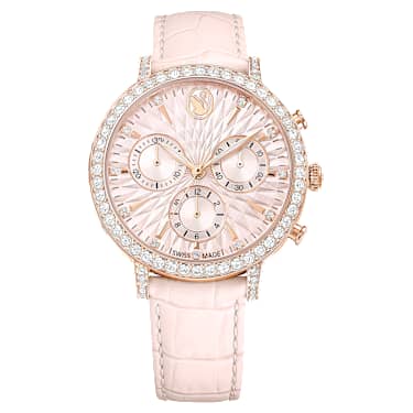 Matrix Tennis Chrono 手錶, 瑞士製造, 真皮錶帶, 粉紅色, 玫瑰金色潤飾 - Swarovski, 5698300