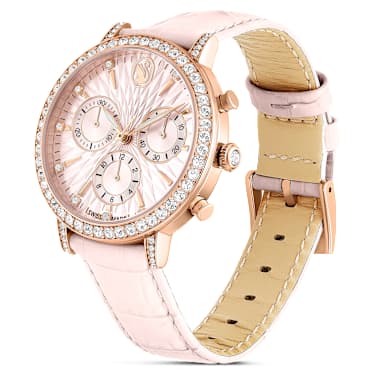 Matrix Tennis Chrono 手錶, 瑞士製造, 真皮錶帶, 粉紅色, 玫瑰金色潤飾 - Swarovski, 5698300