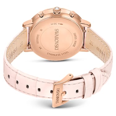 Matrix Tennis Chrono 手錶, 瑞士製造, 真皮錶帶, 粉紅色, 玫瑰金色潤飾 - Swarovski, 5698300