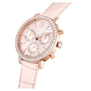 Matrix Tennis Chrono 手錶, 瑞士製造, 真皮錶帶, 粉紅色, 玫瑰金色潤飾 - Swarovski, 5698300