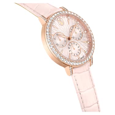 Matrix Tennis Chrono 手錶, 瑞士製造, 真皮錶帶, 粉紅色, 玫瑰金色潤飾 - Swarovski, 5698300