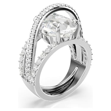 Hyperbola 個性戒指, 混合式切割, 白色, 鍍白金色 - Swarovski, 5698475