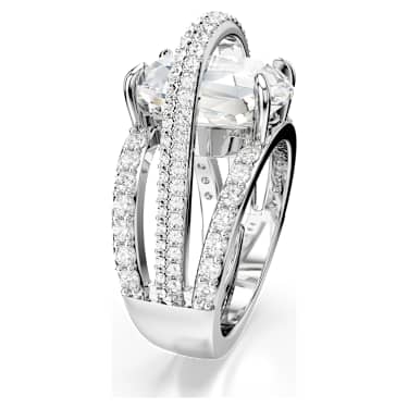 Anello cocktail Hyperbola, Taglio misto, Bianco, Placcato rodio - Swarovski, 5698475