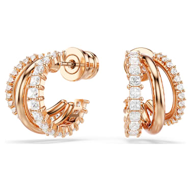 Brincos argola Hyperbola, Combinação de lapidações, Mini, Brancos, Acabamento em ouro rosa de 18 quilates - Swarovski, 5698702