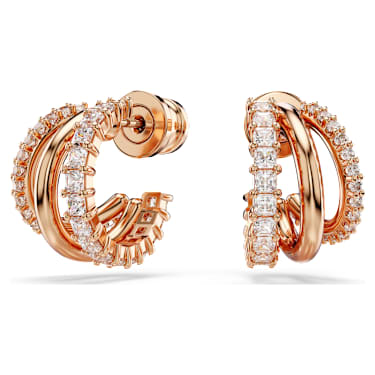 Hyperbola 후프 이어링, 믹스 컷, 미니, 화이트, 로즈골드 톤 플래팅 - Swarovski, 5698702