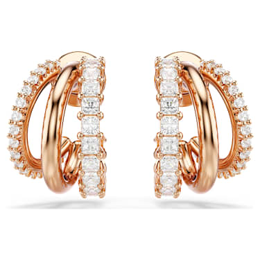 Hyperbola 大圈耳环, 混合切割, 迷你, 白色, 镀玫瑰金色调 - Swarovski, 5698702