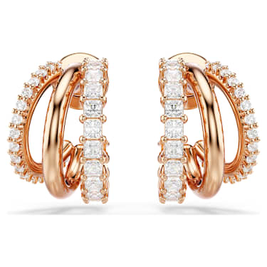 Hyperbola hoop earrings, Mixed cuts, Mini, White, 18K rose gold finish - Swarovski, 5698702