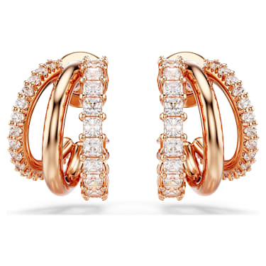 Hyperbola hoop earrings, Mixed cuts, Mini, White, Rose gold-tone plated - Swarovski, 5698702