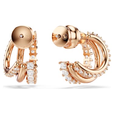 Hyperbola hoop earrings, Mixed cuts, Mini, White, 18K rose gold finish - Swarovski, 5698702
