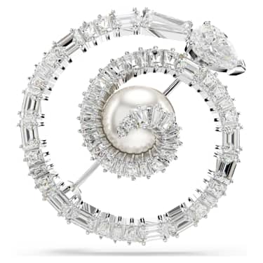 Brož Snake, Křišťálová perla, Různé výbrusy, Rok hada, Bílá, Pokoveno rhodiem - Swarovski, 5698885