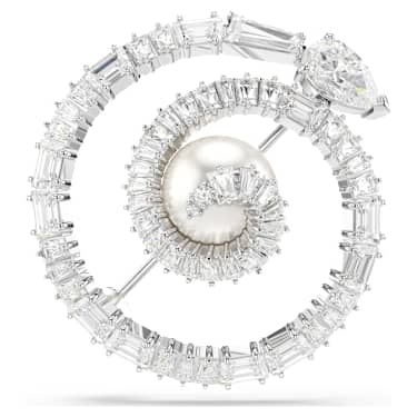 Snake 브로치, 크리스털 펄, 믹스 컷, 크리스털 펄, 뱀의 해, 화이트, 로듐 플래팅 - Swarovski, 5698885