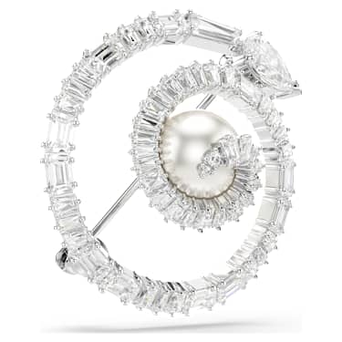 Snake 브로치, 크리스털 펄, 믹스 컷, 크리스털 펄, 뱀의 해, 화이트, 로듐 플래팅 - Swarovski, 5698885