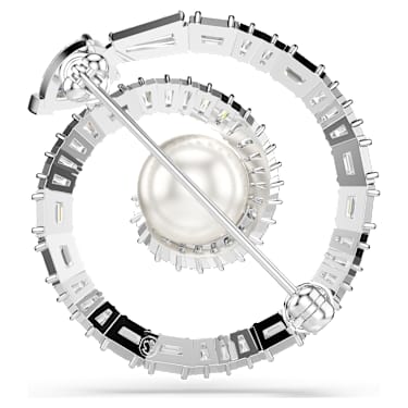 Brož Snake, Křišťálová perla, Různé výbrusy, Rok hada, Bílá, Pokoveno rhodiem - Swarovski, 5698885