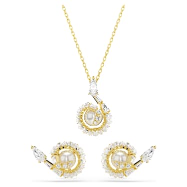 Snake 套裝, 水晶珍珠, 混合式切割, 蛇年, 白色, 鍍金（金色飾面） - Swarovski, 5698886
