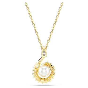 Snake 鏈墜, 水晶珍珠, 混合式切割, 蛇年, 白色, 鍍金色色調 - Swarovski, 5698887